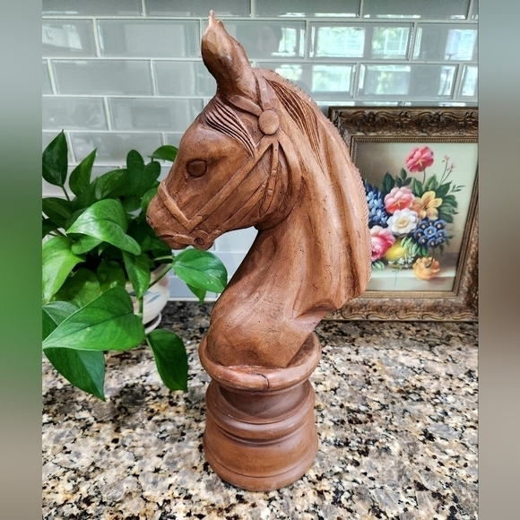 Vintage Hand Carved Wood Horse Head / Knight Chess Piece Sculpture - Picture 2 of 11